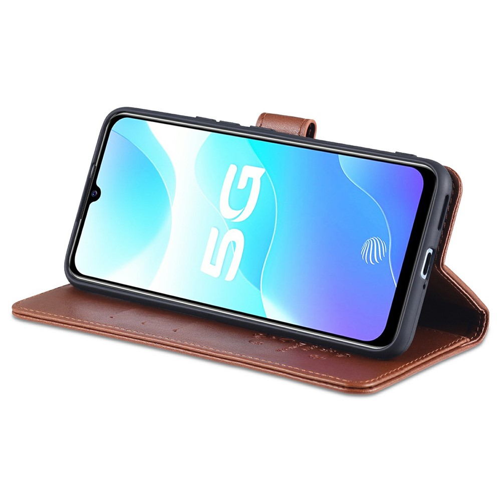 AZNS Wallet Stand Design TPU + PU Leather Phone Protective Case for vivo Y73s / S7e 5G - Brown-5