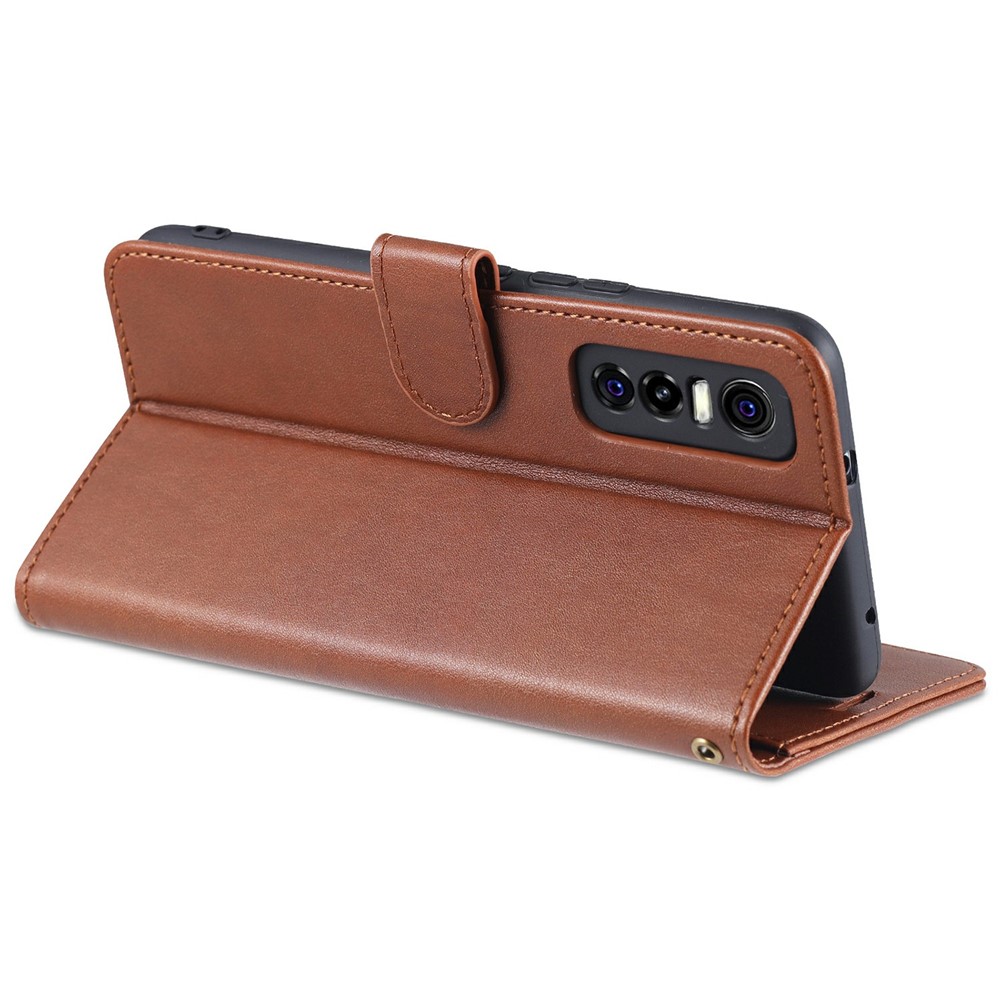 AZNS Wallet Stand Design TPU + PU Leather Phone Protective Case for vivo Y73s / S7e 5G - Brown-6