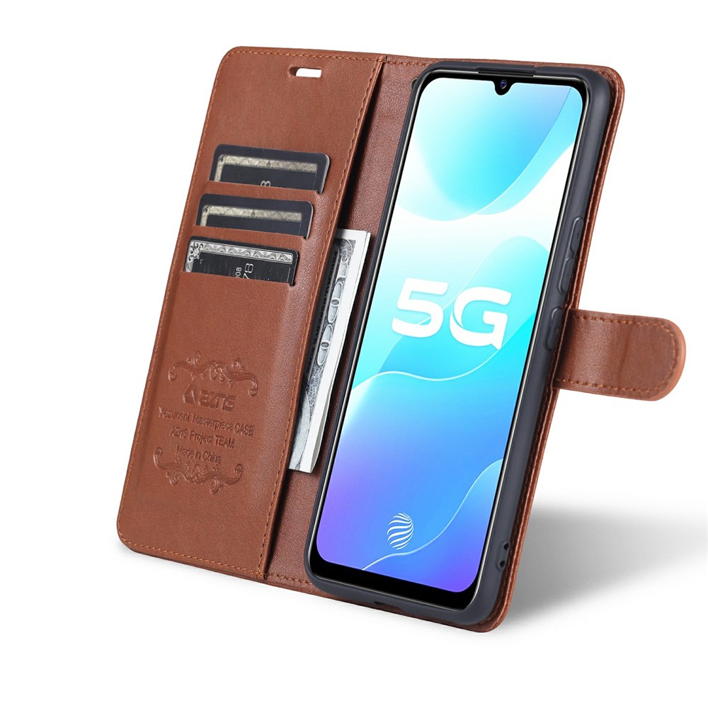 AZNS Wallet Stand Design TPU + PU Leather Phone Protective Case for vivo Y73s / S7e 5G - Brown-8