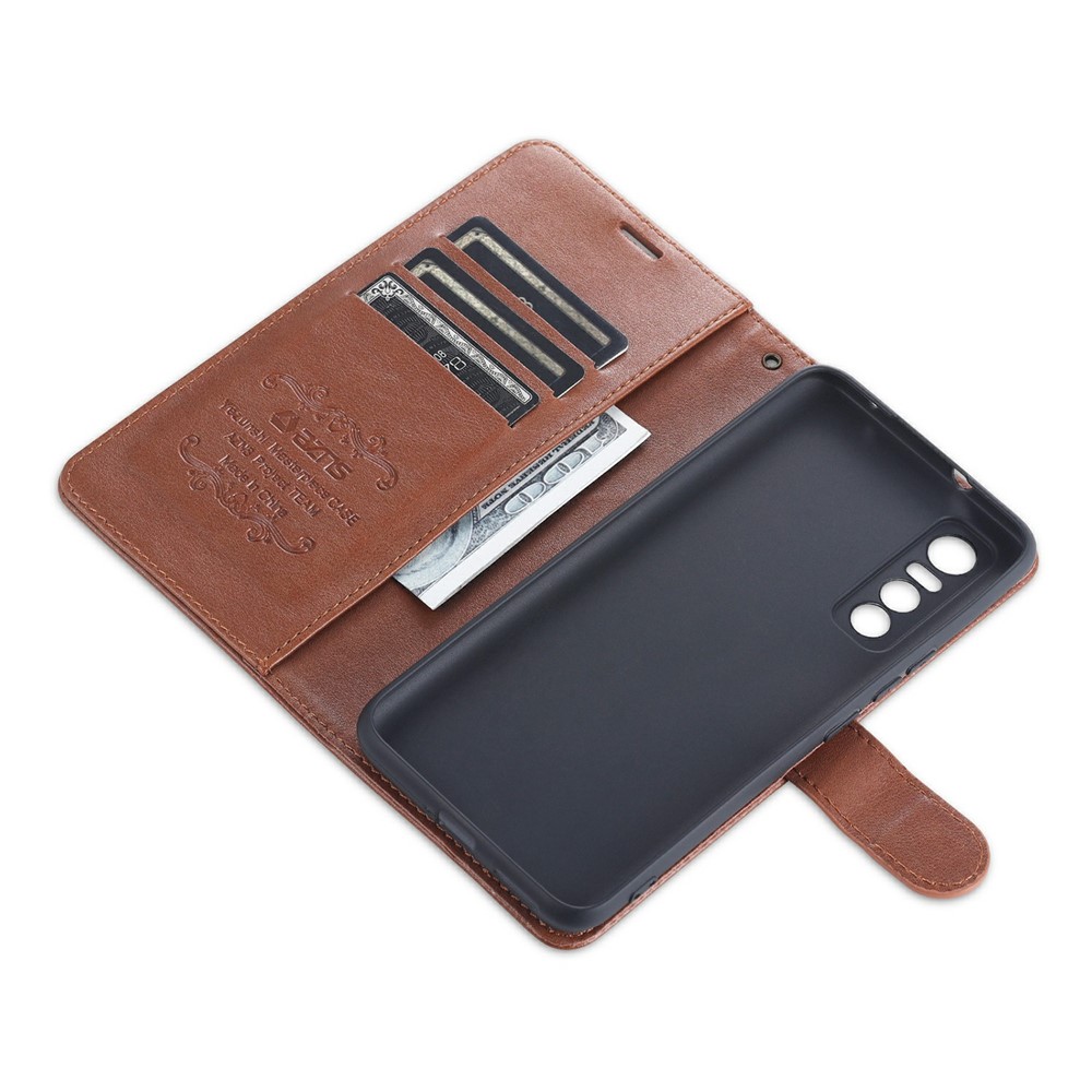 AZNS Wallet Stand Design TPU + PU Leather Phone Protective Case for vivo Y73s / S7e 5G - Brown-9