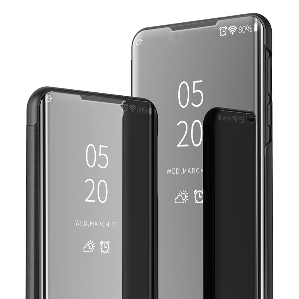 Plated Mirror Surface View Window Leather Phone Case Stand for OPPO Find X3/X3 Pro - Black-3