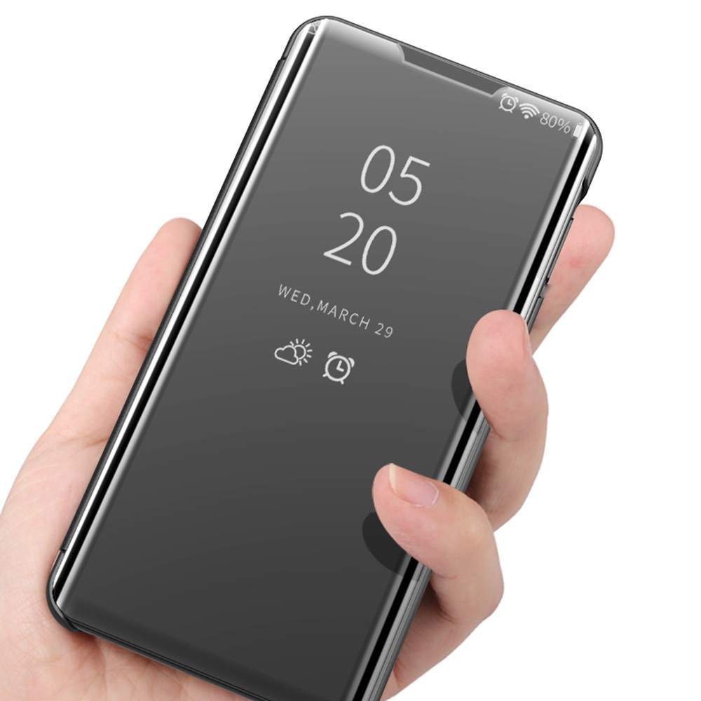 Plated Mirror Surface View Window Leather Phone Case Stand for OPPO Find X3/X3 Pro - Black-4