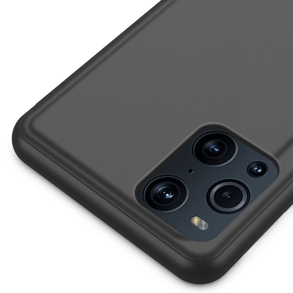 Plated Mirror Surface View Window Leather Phone Case Stand for OPPO Find X3/X3 Pro - Black-8
