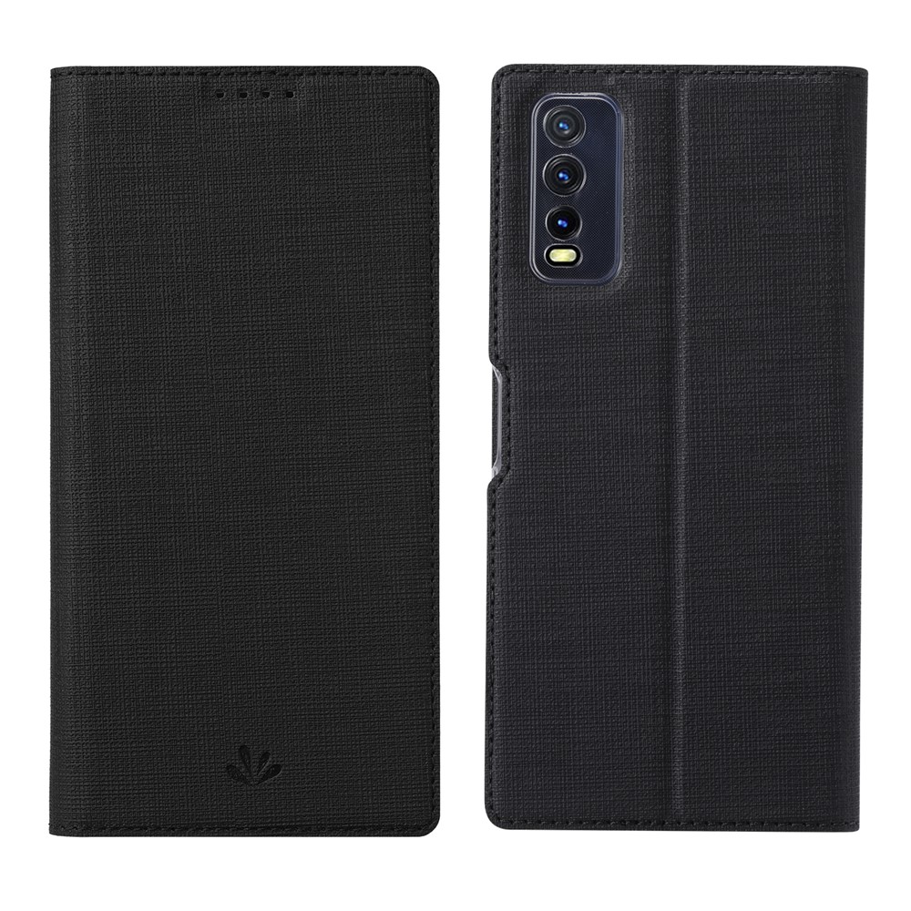 VILI DMX for vivo Y20s / vivo Y11s Cross Texture Leather Stand Case - Black-1