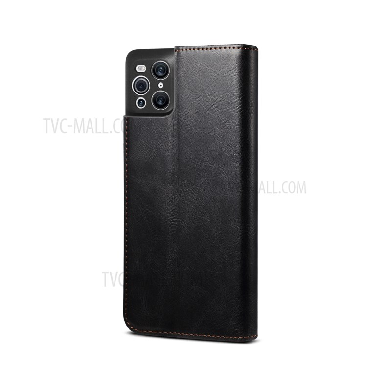 Oil Wax Surface PU Leather+TPU Wallet Stand Phone Cover for Oppo Find X3 Pro / Oppo Find X3 - Black-3