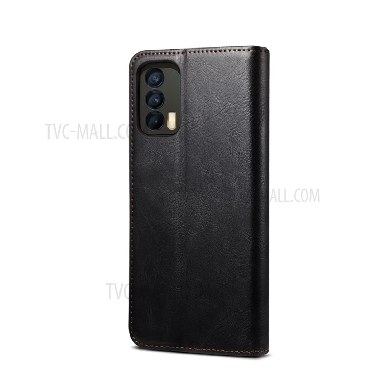 Oil Wax Surface PU Leather+TPU Wallet Stand Phone Cover for Realme V15 5G - Black-3