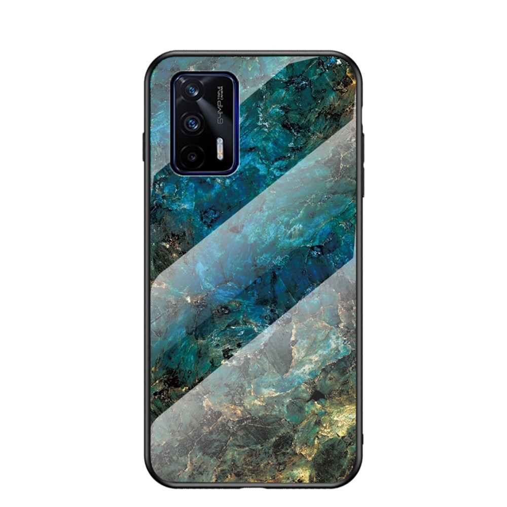 Anti-Scratch Tempered Glass Marbling Pattern Design Cell Phone Cover for Realme GT 5G - Emerald Marble-1