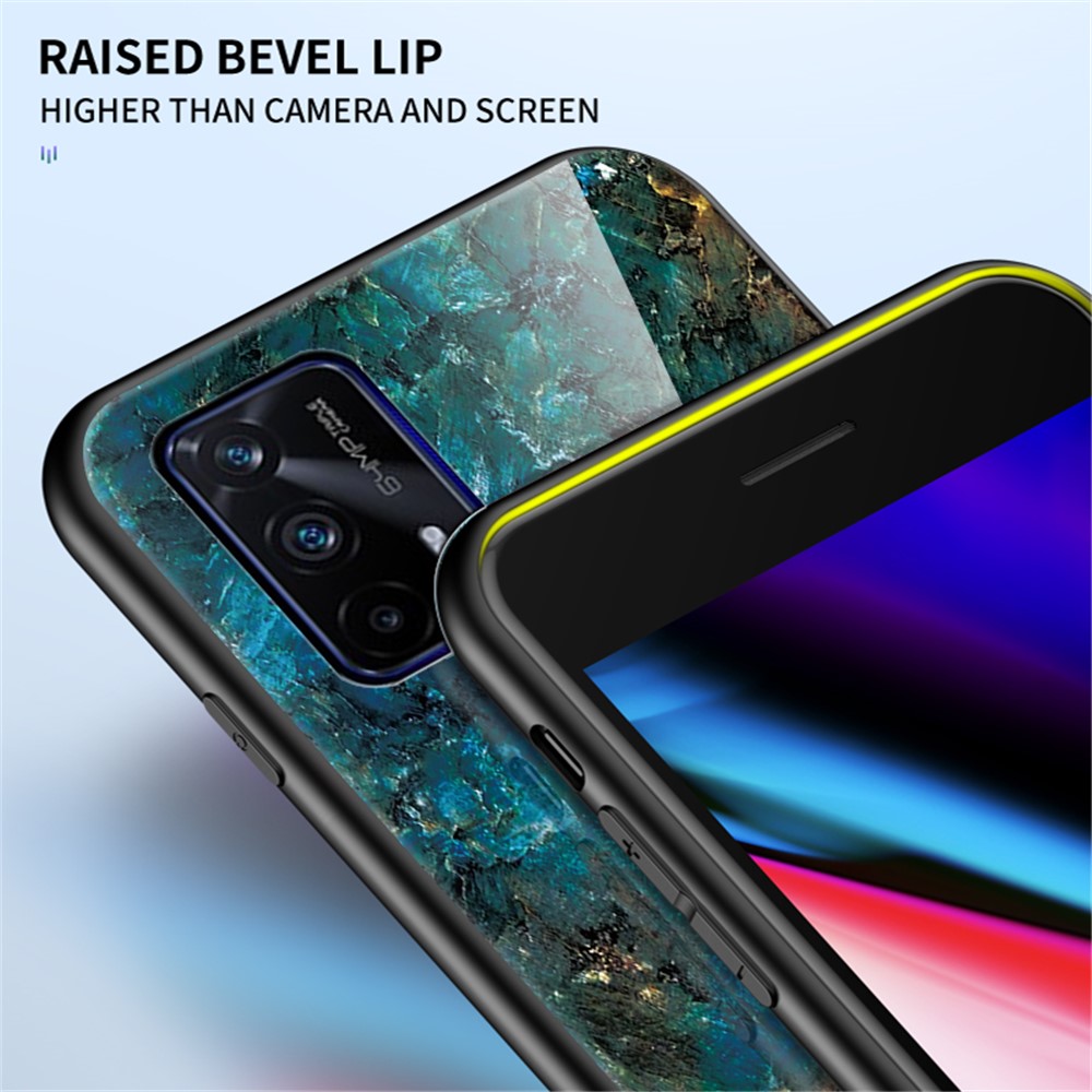 Anti-Scratch Tempered Glass Marbling Pattern Design Cell Phone Cover for Realme GT 5G - Emerald Marble-10