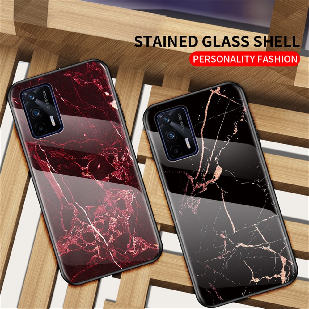 Anti-Scratch Tempered Glass Marbling Pattern Design Cell Phone Cover for Realme GT 5G - Emerald Marble-4