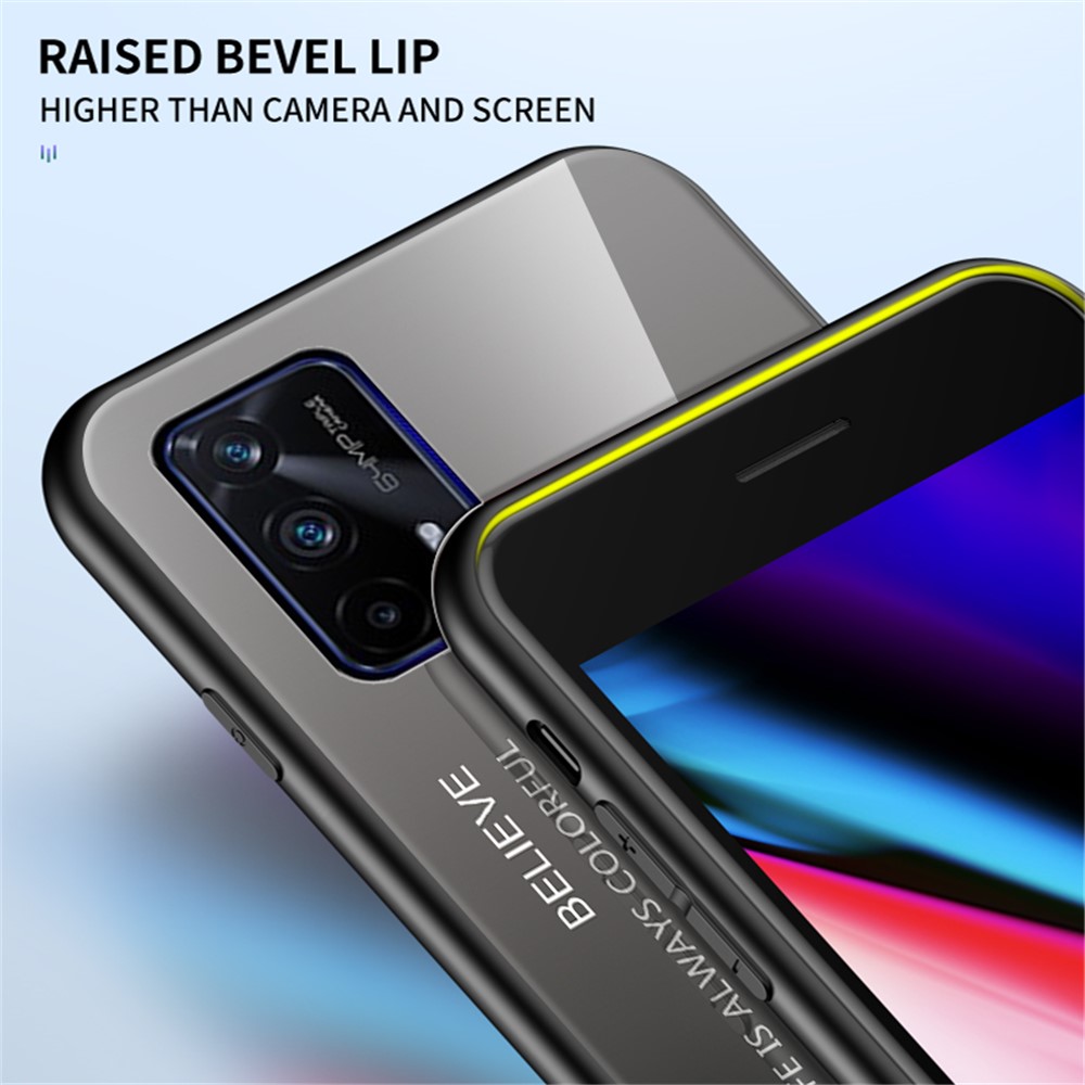 Color Gradient Design Anti-Scratch Tempered Glass + TPU Frame Cell Phone Back Case for Realme GT 5G - Red/Black-10