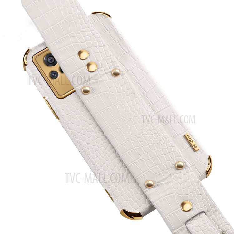 6D Electroplated Crocodile Texture PU Leather Coated TPU Phone Case with Kickstand for vivo S9e - White-10