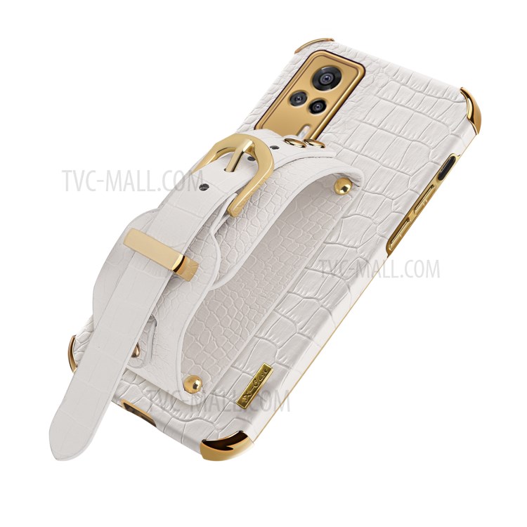 6D Electroplated Crocodile Texture PU Leather Coated TPU Phone Case with Kickstand for vivo S9e - White-11