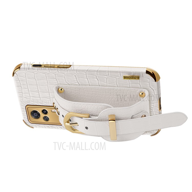 6D Electroplated Crocodile Texture PU Leather Coated TPU Phone Case with Kickstand for vivo S9e - White-3