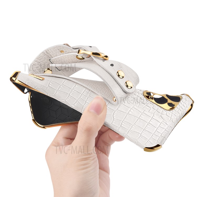6D Electroplated Crocodile Texture PU Leather Coated TPU Phone Case with Kickstand for vivo S9e - White-8