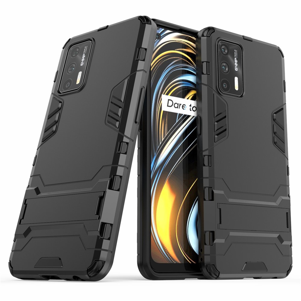 2 in 1 Plastic + TPU Combo Hybrid Phone Protector Cover Case with Kickstand for Realme GT 5G - Black-2