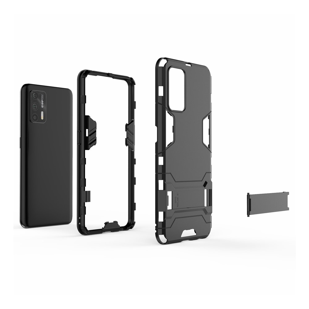 2 in 1 Plastic + TPU Combo Hybrid Phone Protector Cover Case with Kickstand for Realme GT 5G - Black-3