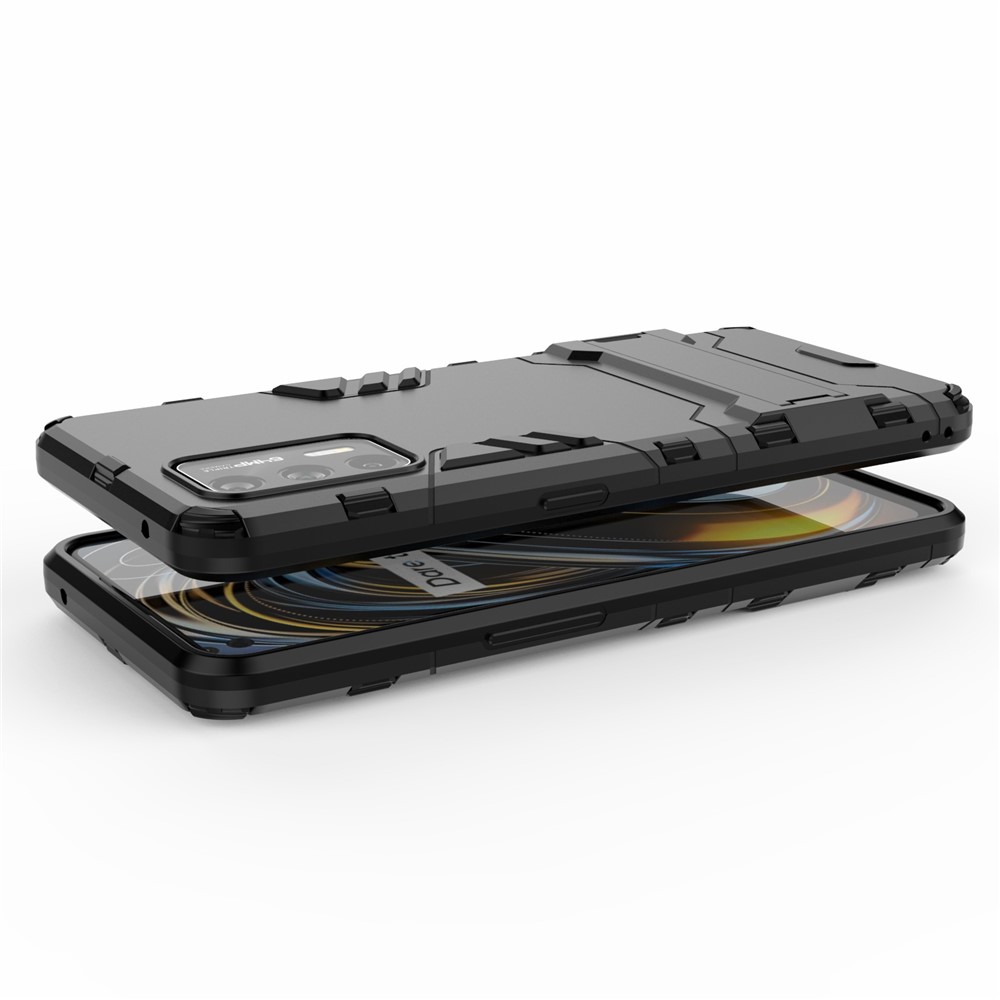 2 in 1 Plastic + TPU Combo Hybrid Phone Protector Cover Case with Kickstand for Realme GT 5G - Black-4