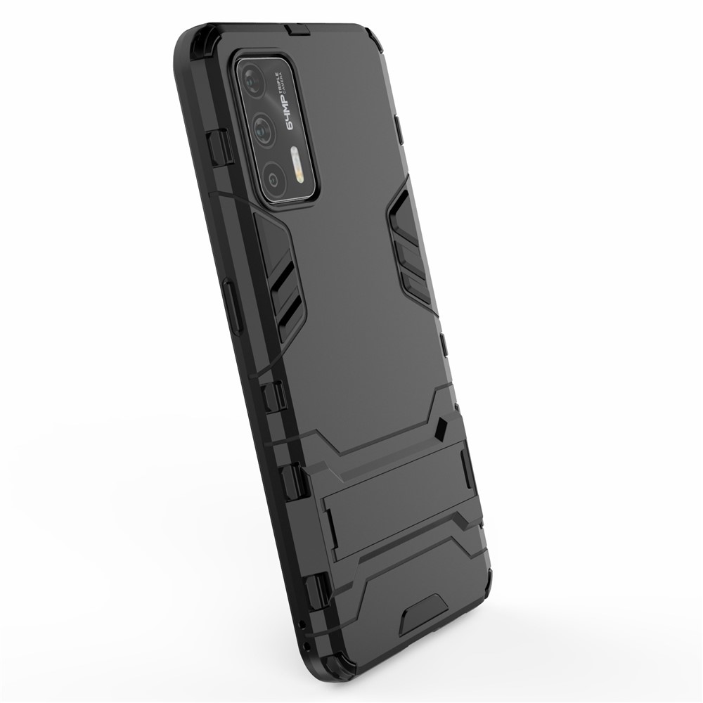 2 in 1 Plastic + TPU Combo Hybrid Phone Protector Cover Case with Kickstand for Realme GT 5G - Black-5
