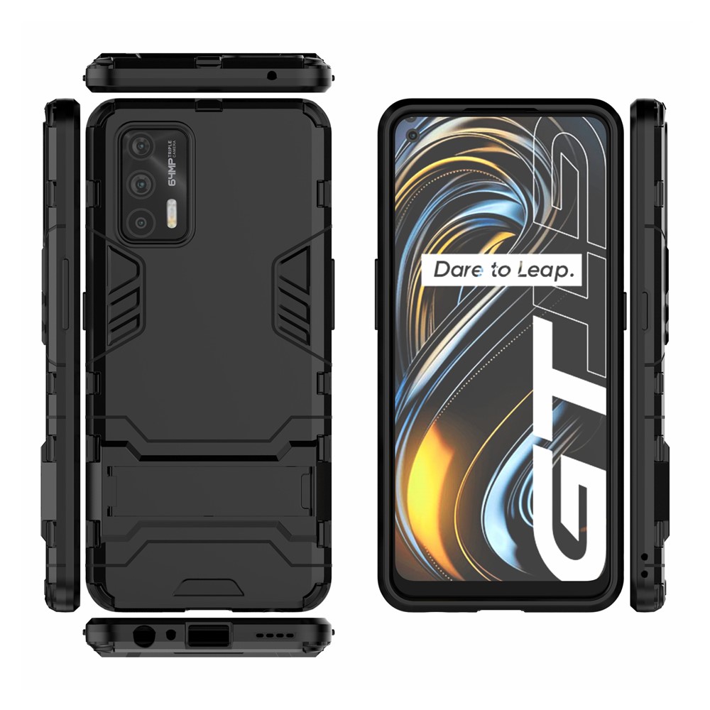 2 in 1 Plastic + TPU Combo Hybrid Phone Protector Cover Case with Kickstand for Realme GT 5G - Black-6