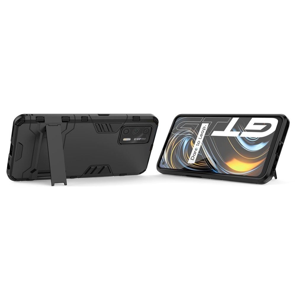2 in 1 Plastic + TPU Combo Hybrid Phone Protector Cover Case with Kickstand for Realme GT 5G - Black-7