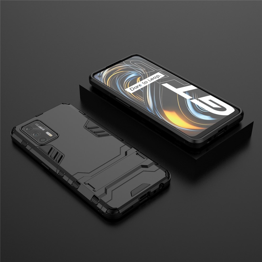 2 in 1 Plastic + TPU Combo Hybrid Phone Protector Cover Case with Kickstand for Realme GT 5G - Black-8