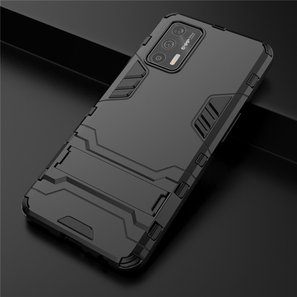 2 in 1 Plastic + TPU Combo Hybrid Phone Protector Cover Case with Kickstand for Realme GT 5G - Black-9