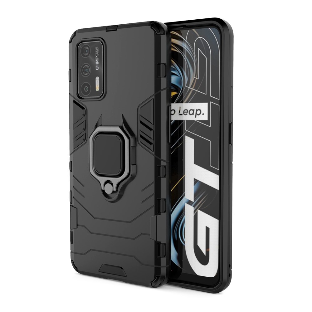 Cool Guard PC + TPU Combo Hybrid Phone Cover Case with Kickstand for Realme GT 5G - Black-1