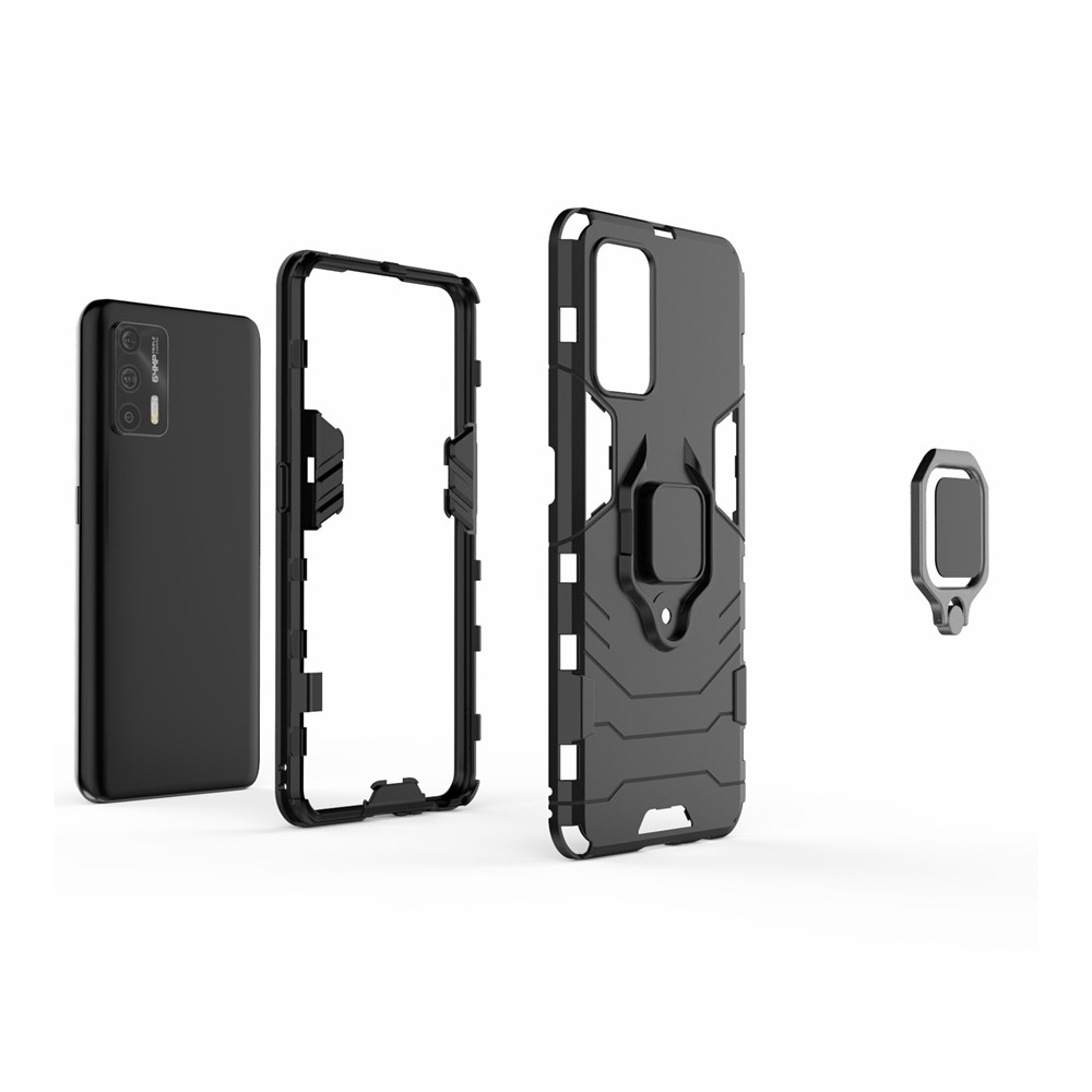 Cool Guard PC + TPU Combo Hybrid Phone Cover Case with Kickstand for Realme GT 5G - Black-3