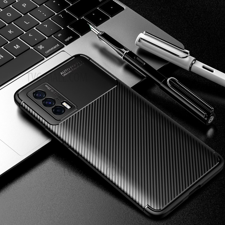 Shock-proof Ultra Slim Carbon Fiber Texture TPU Phone Cover Case for vivo iQOO Neo5 - Black-3