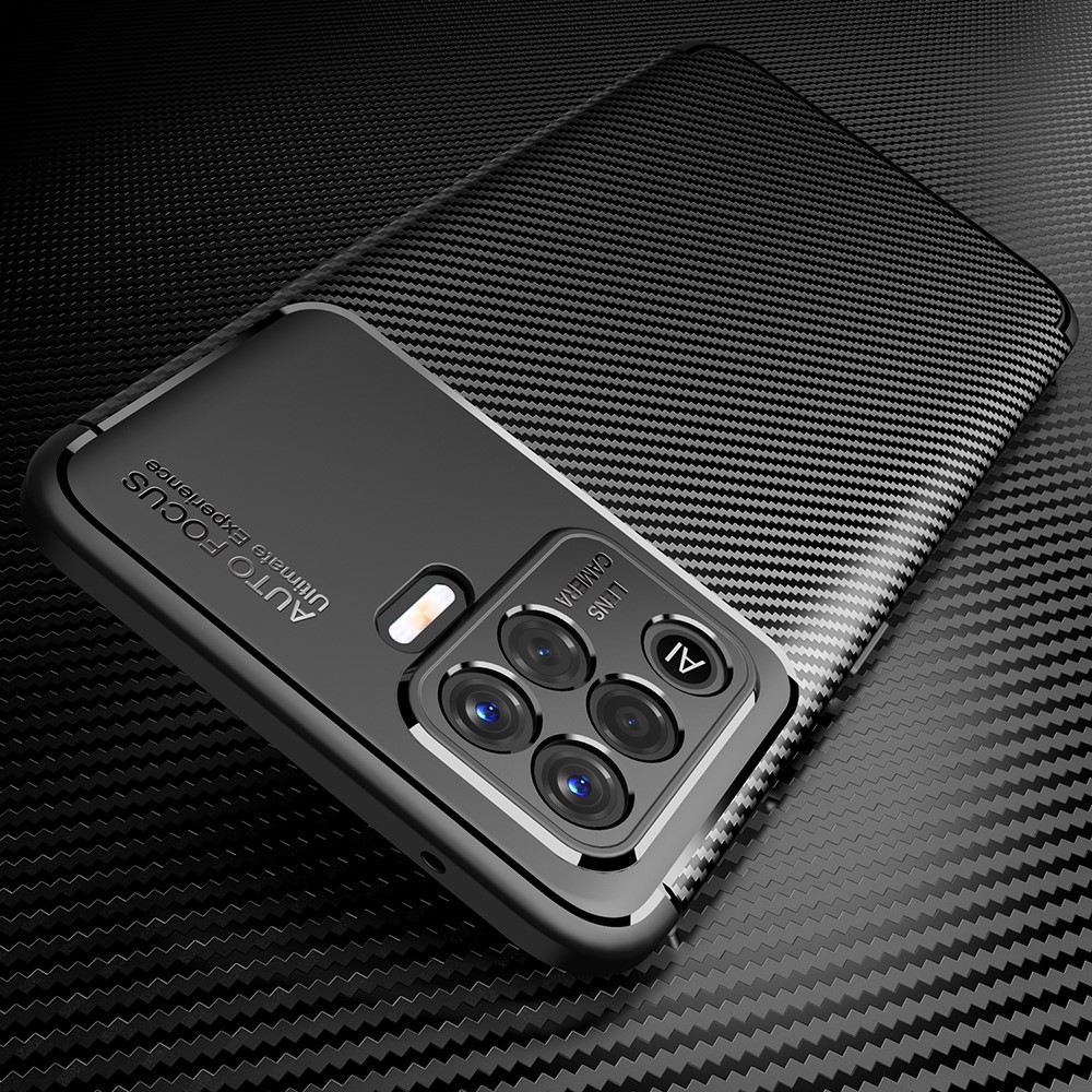 Ultra Slim TPU Cover Shock-proof Carbon Fiber Phone Case for Oppo F19 Pro/A94 - Black-4