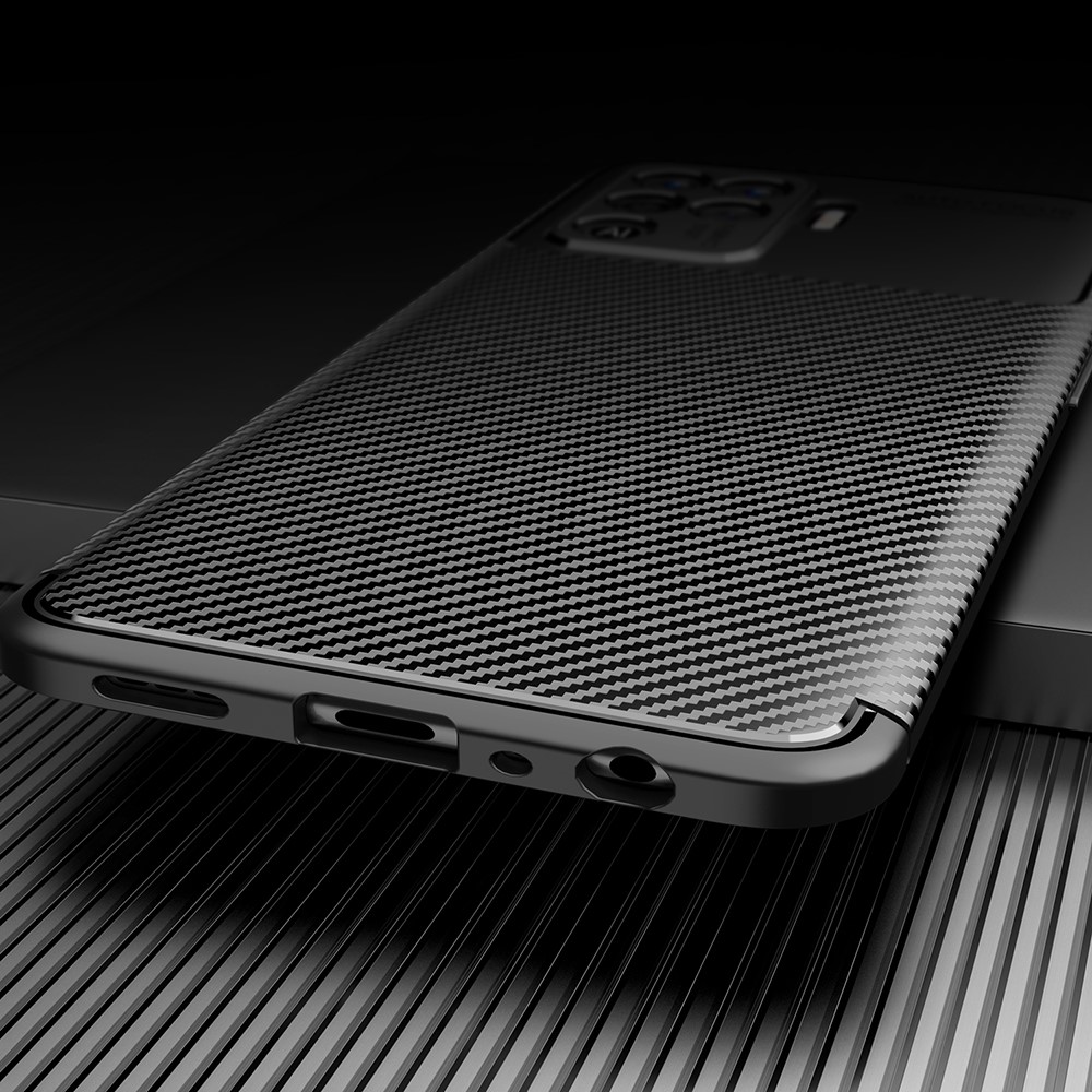 Ultra Slim TPU Cover Shock-proof Carbon Fiber Phone Case for Oppo F19 Pro/A94 - Black-6