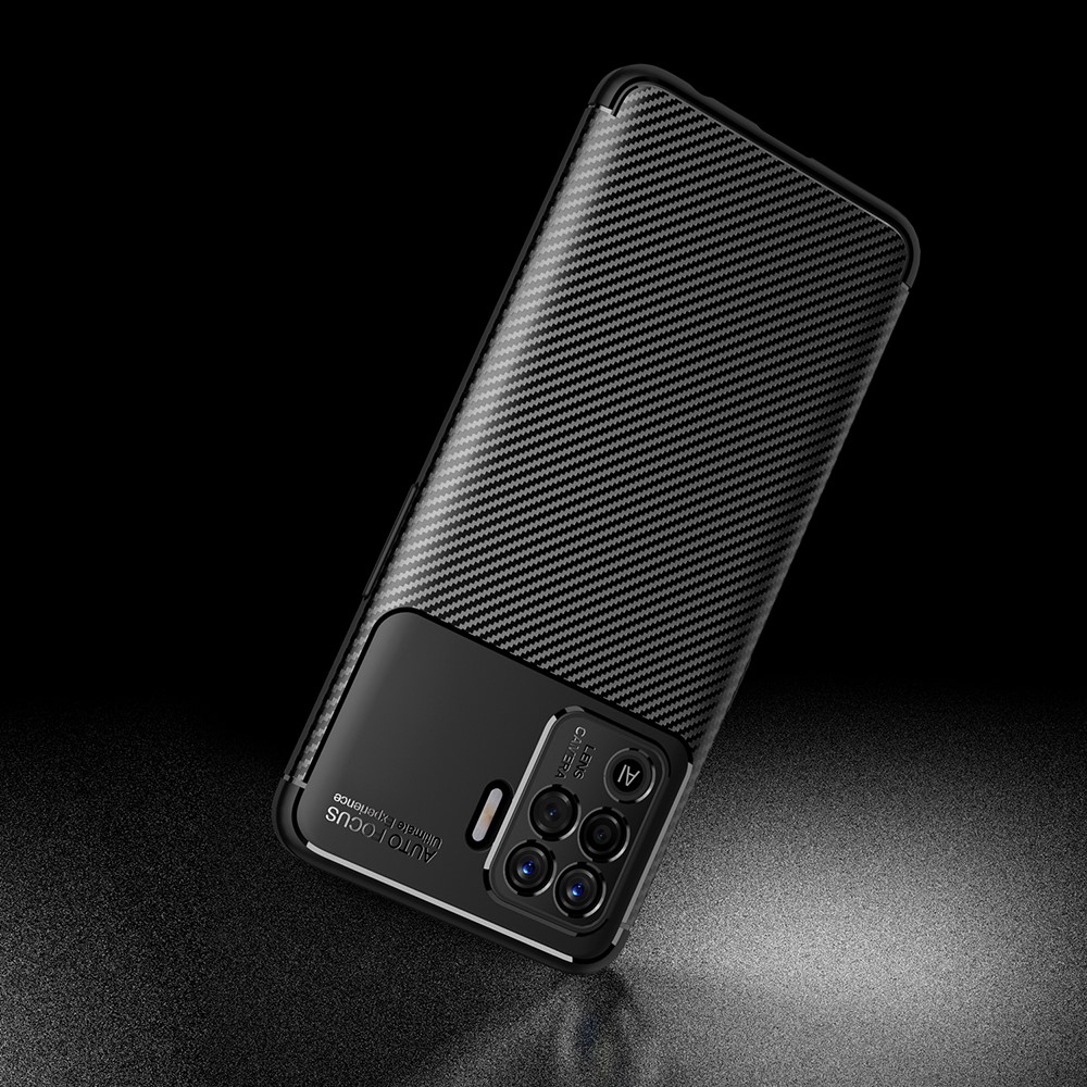 Ultra Slim TPU Cover Shock-proof Carbon Fiber Phone Case for Oppo F19 Pro/A94 - Black-9