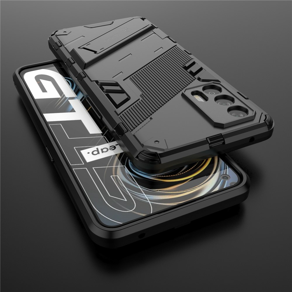 Shockproof PC + TPU Hybrid Phone Case Cover Kickstand for Oppo Realme GT 5G - Black-10