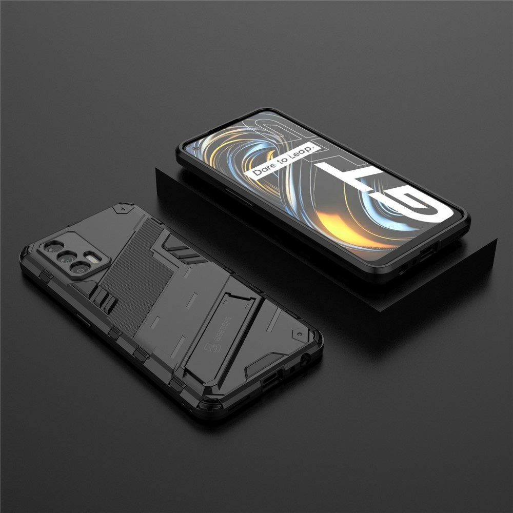Shockproof PC + TPU Hybrid Phone Case Cover Kickstand for Oppo Realme GT 5G - Black-11
