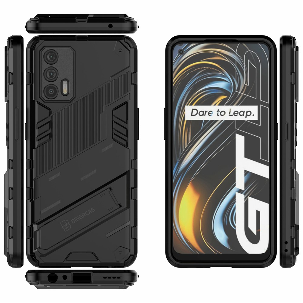 Shockproof PC + TPU Hybrid Phone Case Cover Kickstand for Oppo Realme GT 5G - Black-3