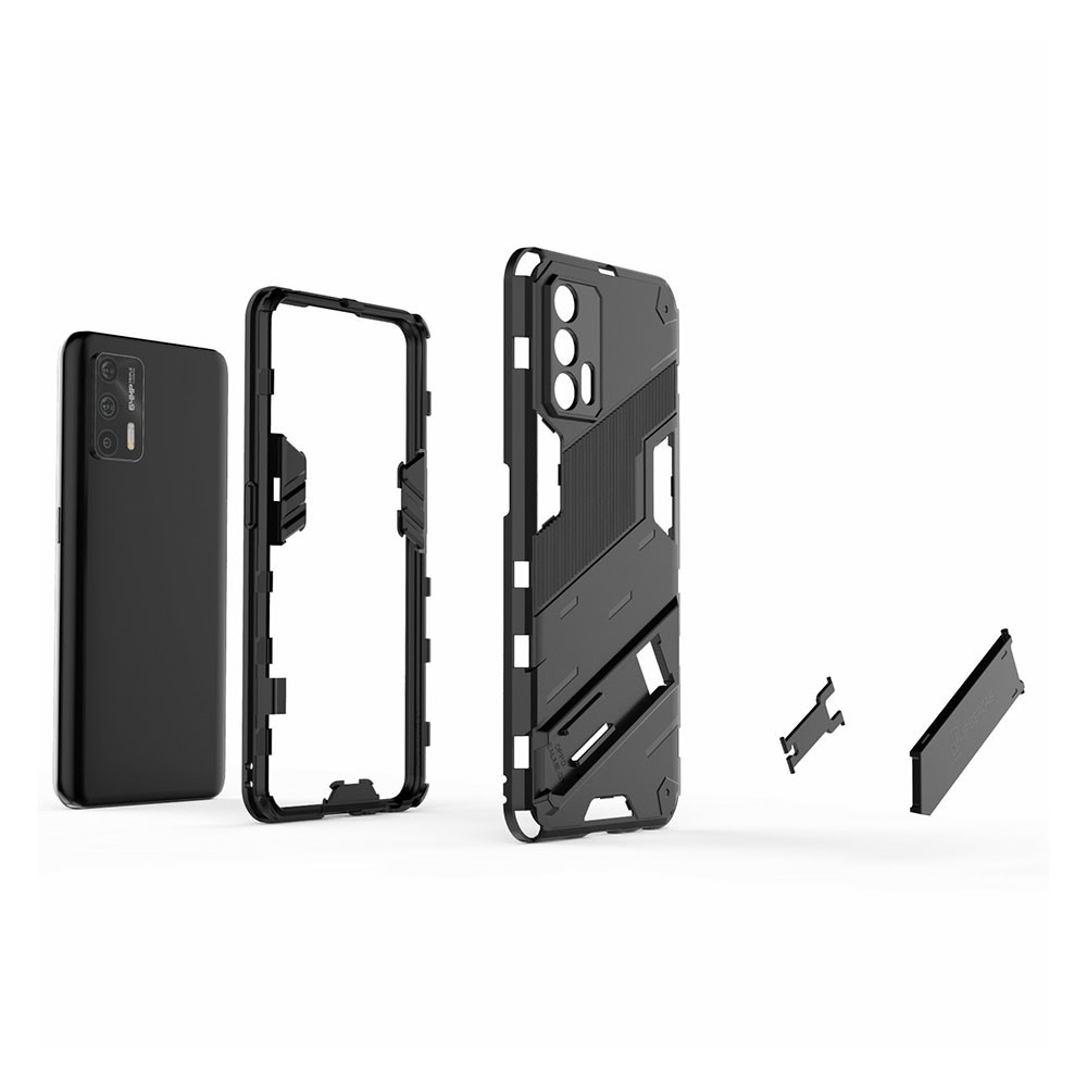 Shockproof PC + TPU Hybrid Phone Case Cover Kickstand for Oppo Realme GT 5G - Black-4