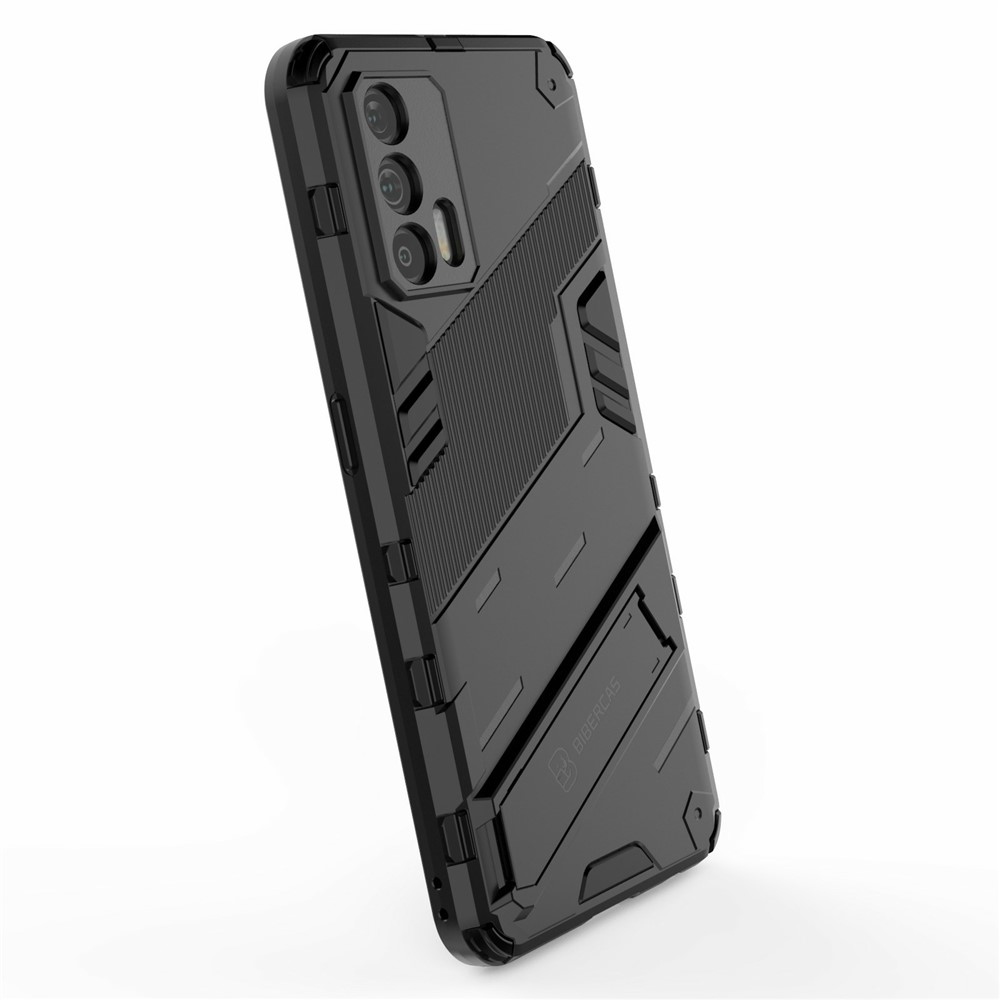 Shockproof PC + TPU Hybrid Phone Case Cover Kickstand for Oppo Realme GT 5G - Black-7