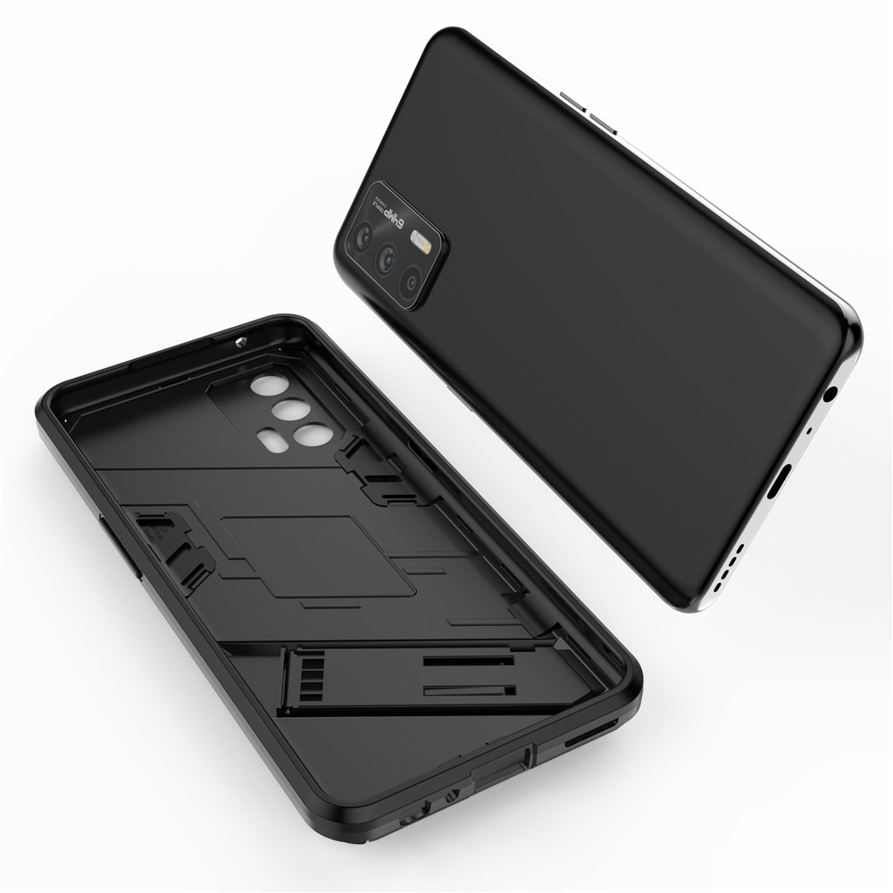 Shockproof PC + TPU Hybrid Phone Case Cover Kickstand for Oppo Realme GT 5G - Black-8