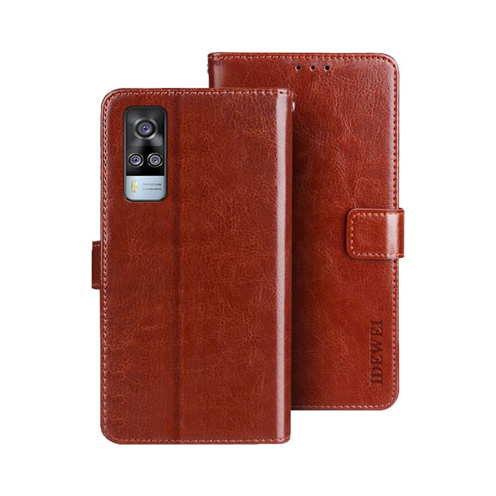 IDEWEI Folio Flip Crazy Horse Texture Leather Mobile Casing with Wallet Stand for vivo Y31 (2021) - Brown-1