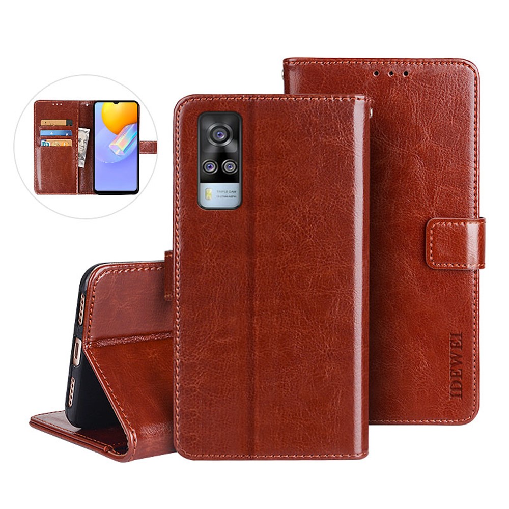 IDEWEI Folio Flip Crazy Horse Texture Leather Mobile Casing with Wallet Stand for vivo Y31 (2021) - Brown-3