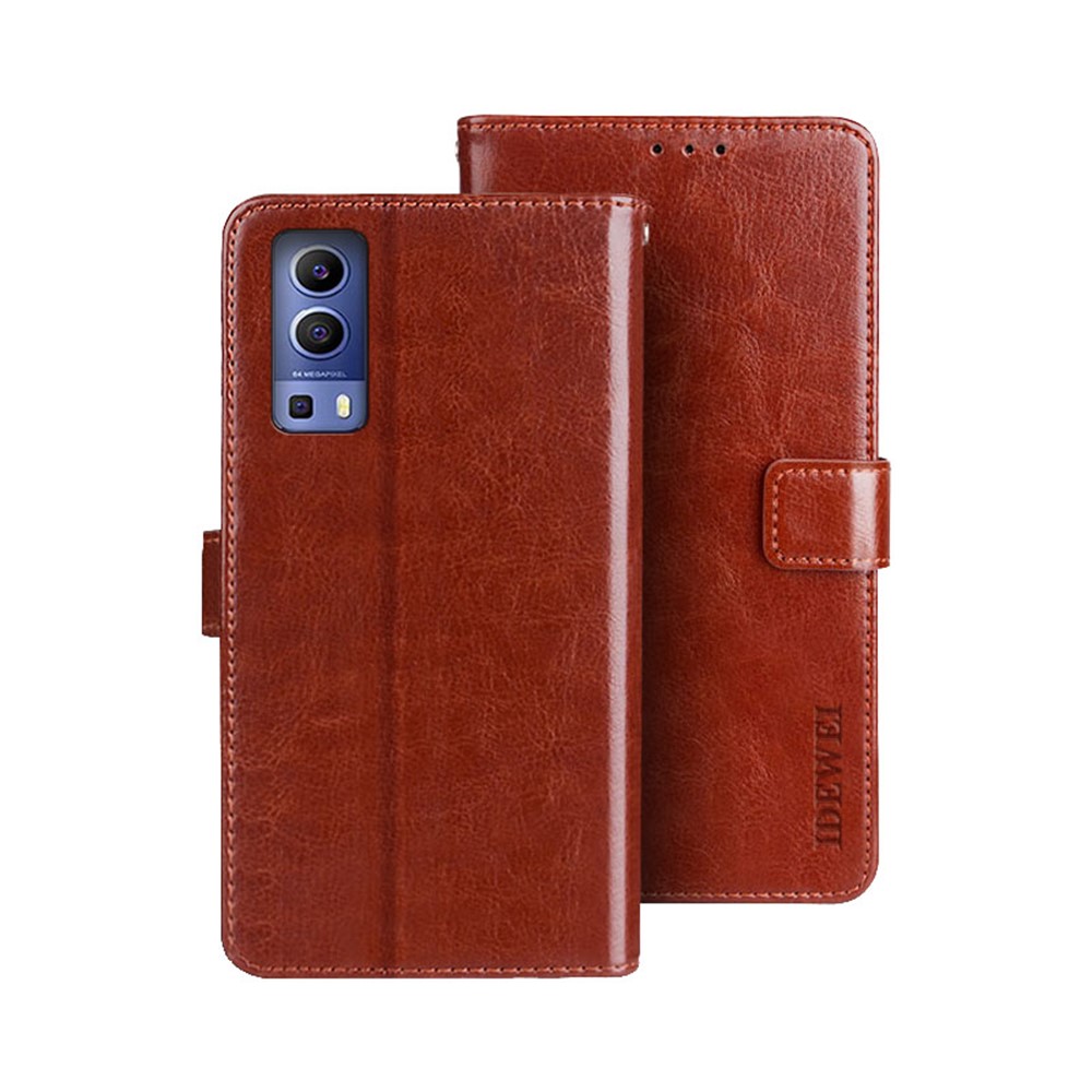 IDEWEI Crazy Horse Texture Leather Phone Cover Case with Wallet Stand for vivo Y72 5G - Brown-1