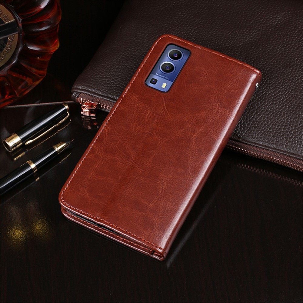 IDEWEI Crazy Horse Texture Leather Phone Cover Case with Wallet Stand for vivo Y72 5G - Brown-4