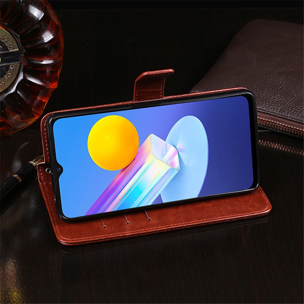 IDEWEI Crazy Horse Texture Leather Phone Cover Case with Wallet Stand for vivo Y72 5G - Brown-6