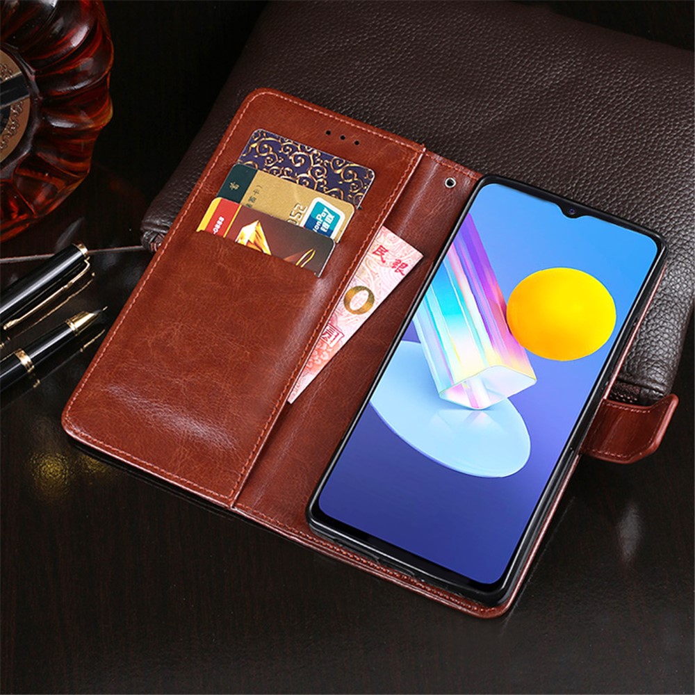 IDEWEI Crazy Horse Texture Leather Phone Cover Case with Wallet Stand for vivo Y72 5G - Brown-7