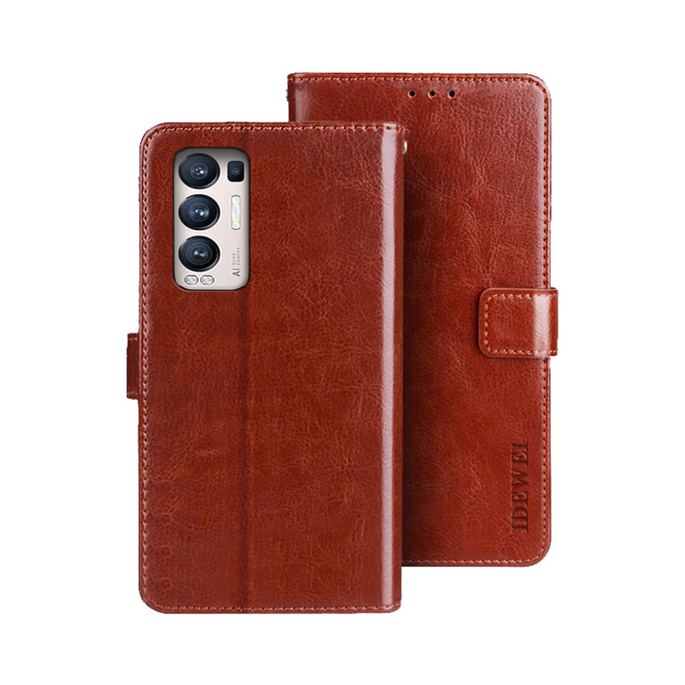 IDEWEI Folio Flip Crazy Horse Texture Leather Mobile Casing with Wallet Stand for Oppo Find X3 Neo - Brown-1