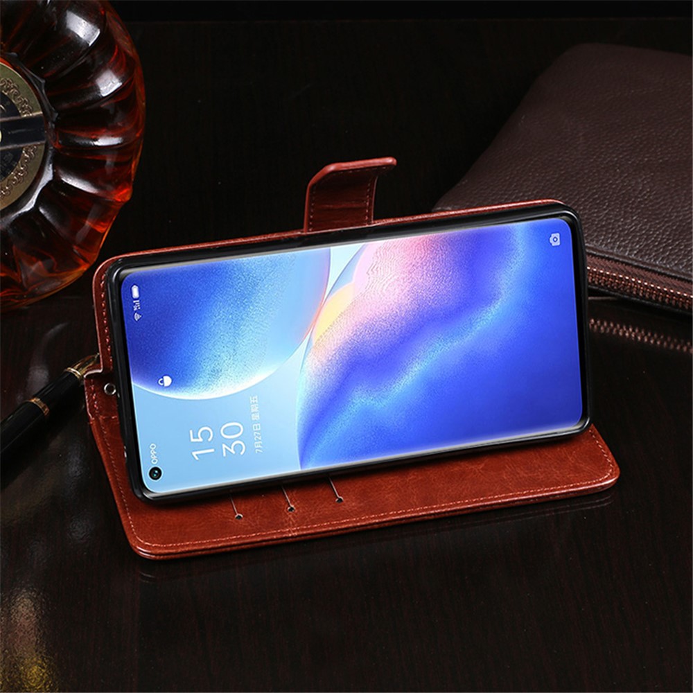 IDEWEI Folio Flip Crazy Horse Texture Leather Mobile Casing with Wallet Stand for Oppo Find X3 Neo - Brown-5