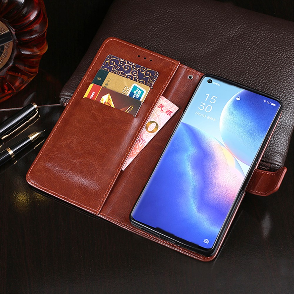 IDEWEI Folio Flip Crazy Horse Texture Leather Mobile Casing with Wallet Stand for Oppo Find X3 Neo - Brown-6