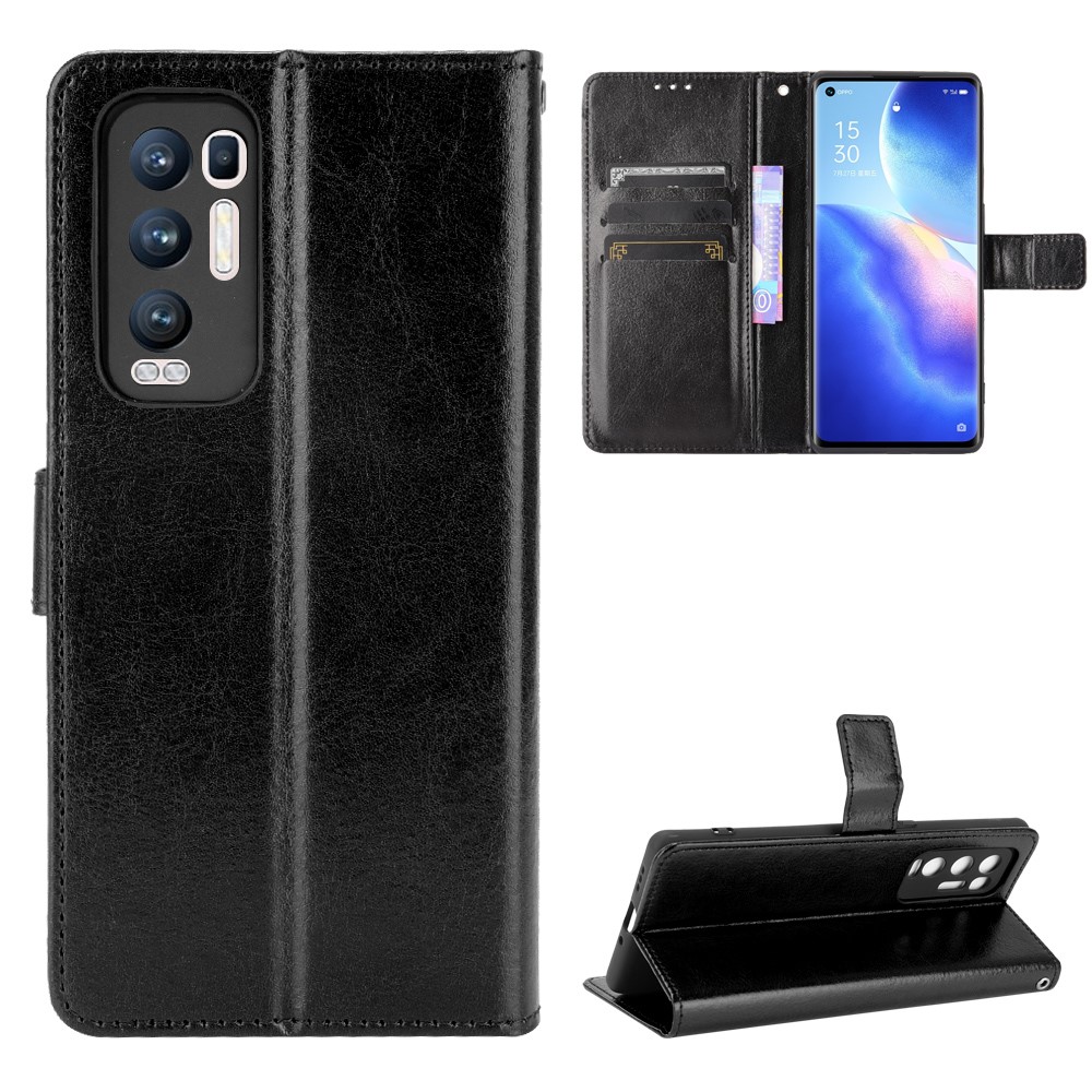 Crazy Horse Wallet Stand Leather Case with Strap for Oppo Reno5 Pro+ 5G / Find X3 Neo - Black-7