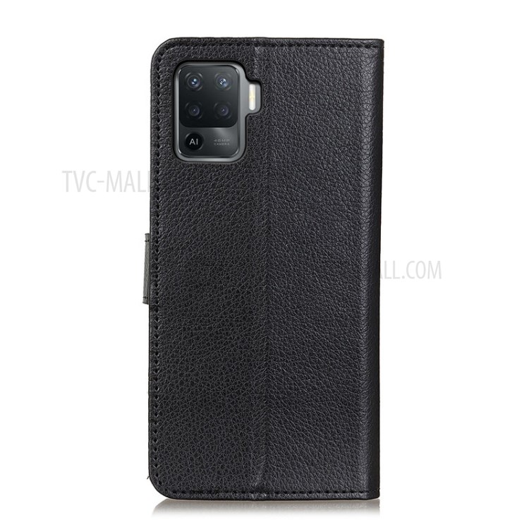 Litchi Skin Cell Phone Leather Wallet Stand Case for OPPO A94/F19 Pro - Black-2