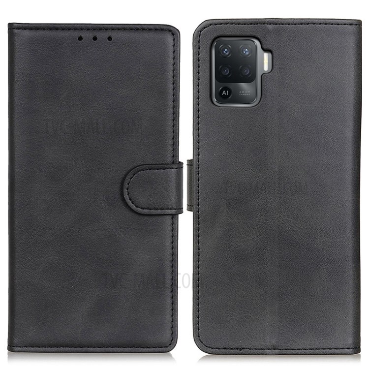 Matte Skin Leather Wallet Stand Case for OPPO A94/F19 Pro - Black-1